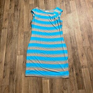 Calvin Klein Blue Gray Striped Soft Sheath Dress Size 12